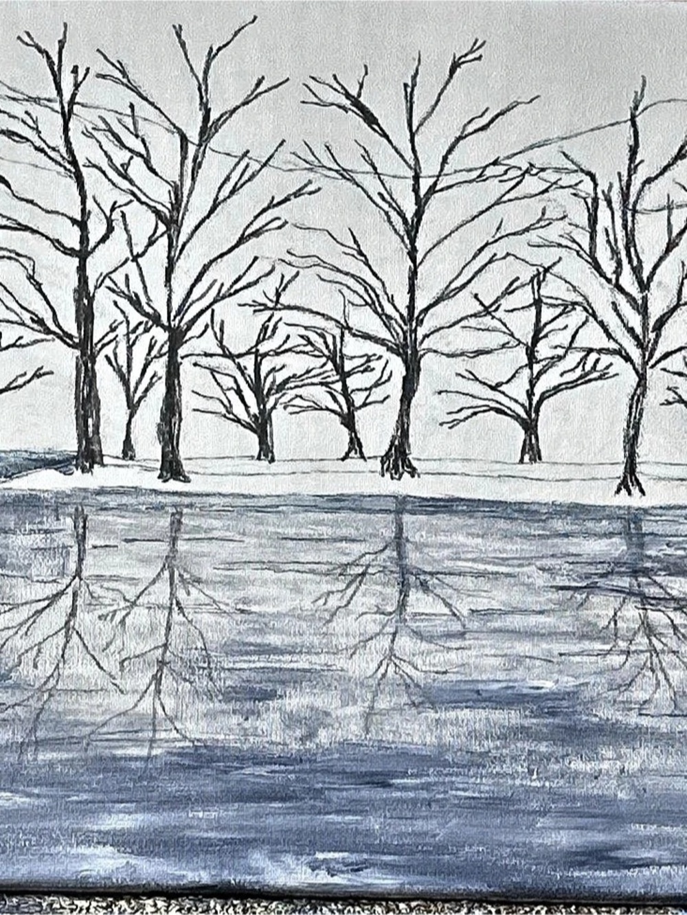 Blue Tree Reflection Drawing